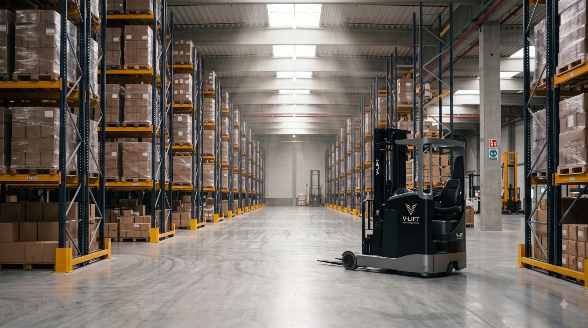 Modern warehouse with V-Lift material handling equipment